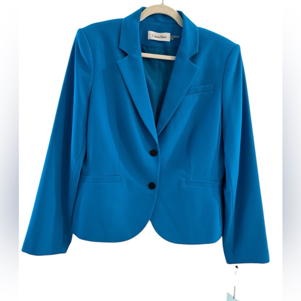 NEW Calvin Klein Blazer Jacket Blue Two Button Plus Size 14 Office Work Holidays